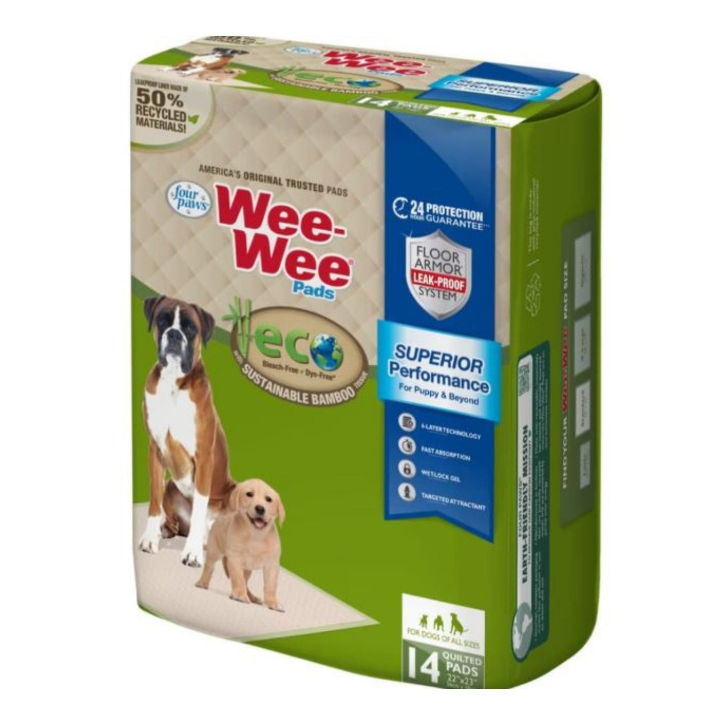 WeeWee Eco Bamboo Dog Pee Pads (22″ × 23″, 14 Count)