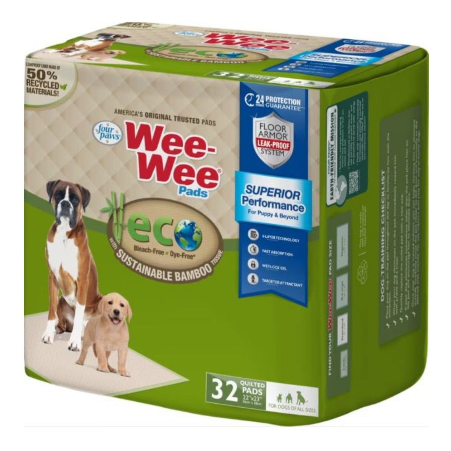 WeeWee Eco Bamboo Dog Pee Pads (22″ × 23″, 32 Count)