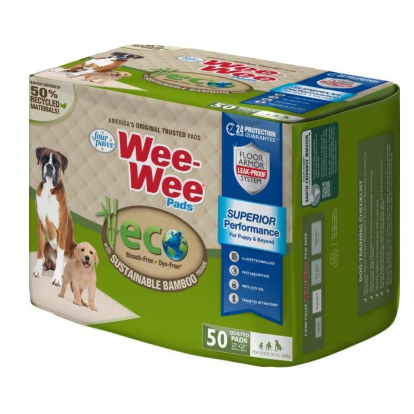 WeeWee Eco Bamboo Dog Pee Pads (22″ × 23″, 50 Count)