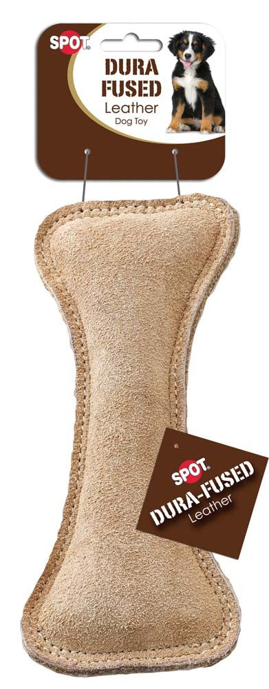 Dura-Fused Leather Bone Dog Toy – Brown (7")