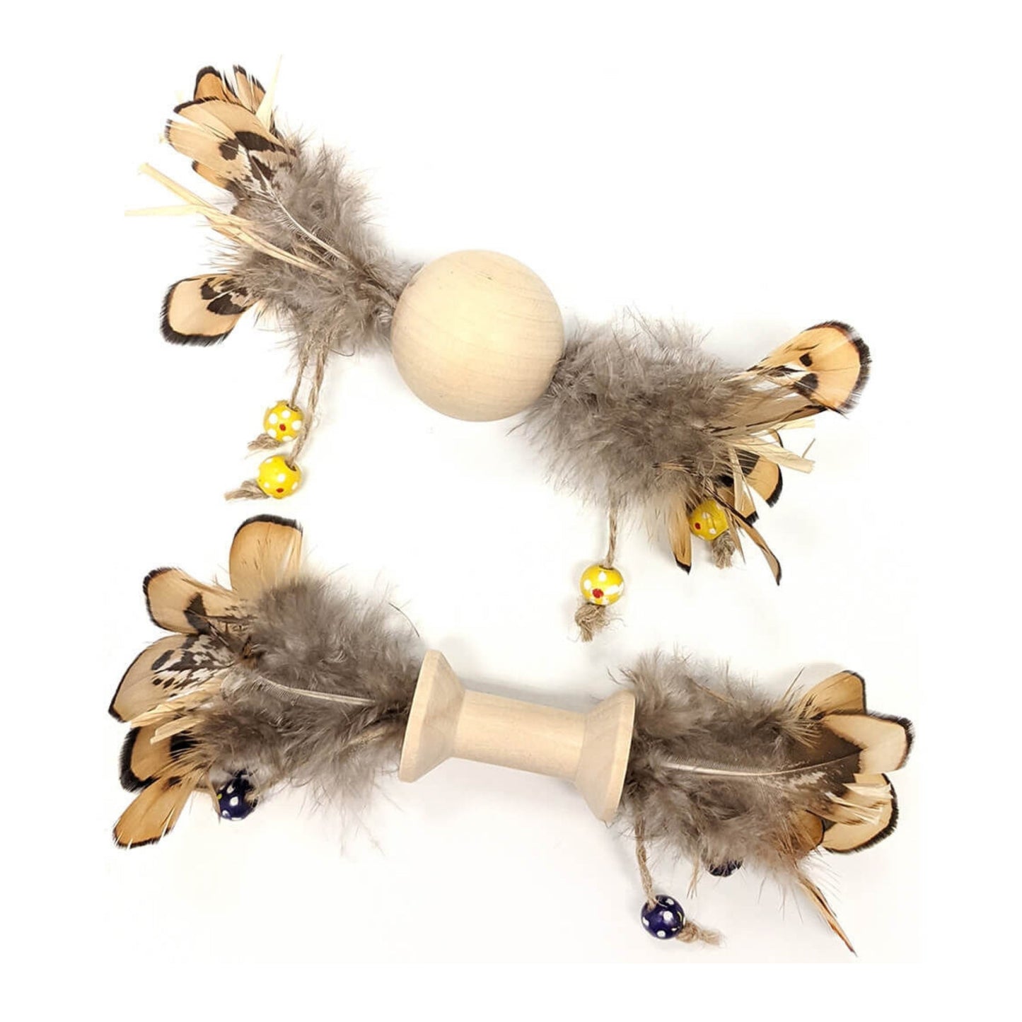 Natural Wood & Feather Cat Toy – Assorted