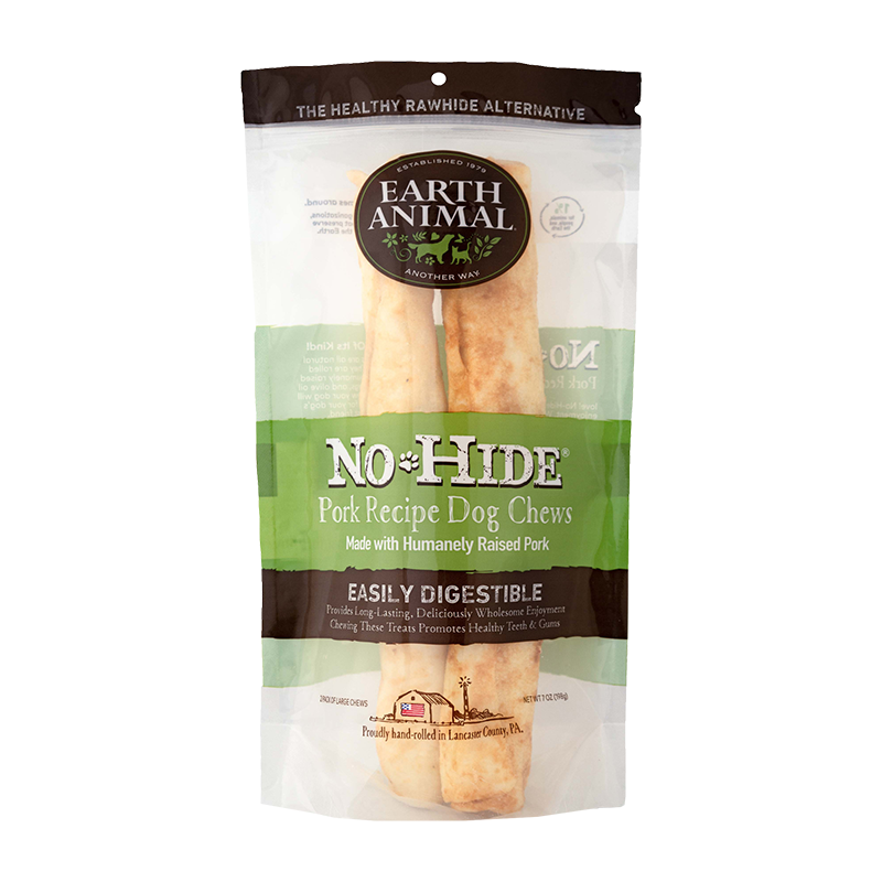 Earth Animal — No-Hide Pork Chews (11”, 2 Pack)