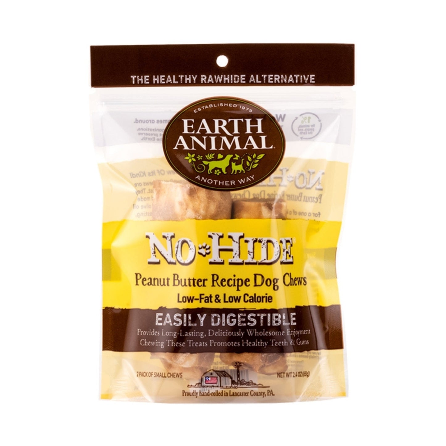 Earth Animal — No-Hide Peanut Butter Chews (Small, 2 Pack)