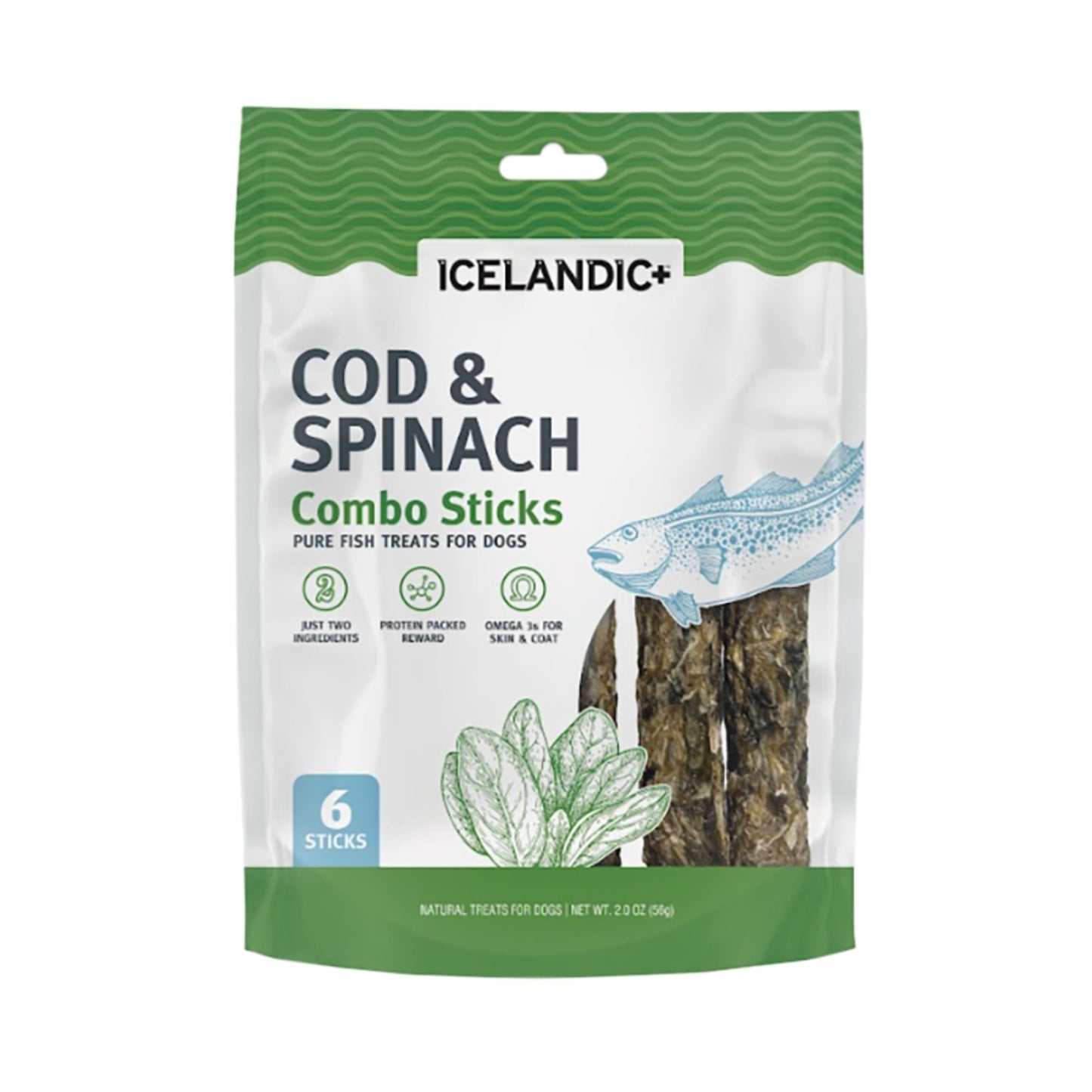 Icelandic+ — Palitos de bacalao y espinacas para perros (56 g)