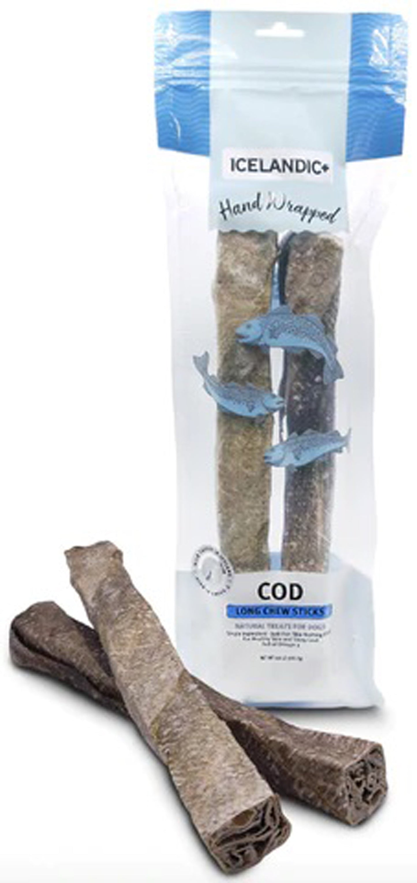 Icelandic+ — Palitos masticables de piel de bacalao para perros (25 cm, paquete de 2)