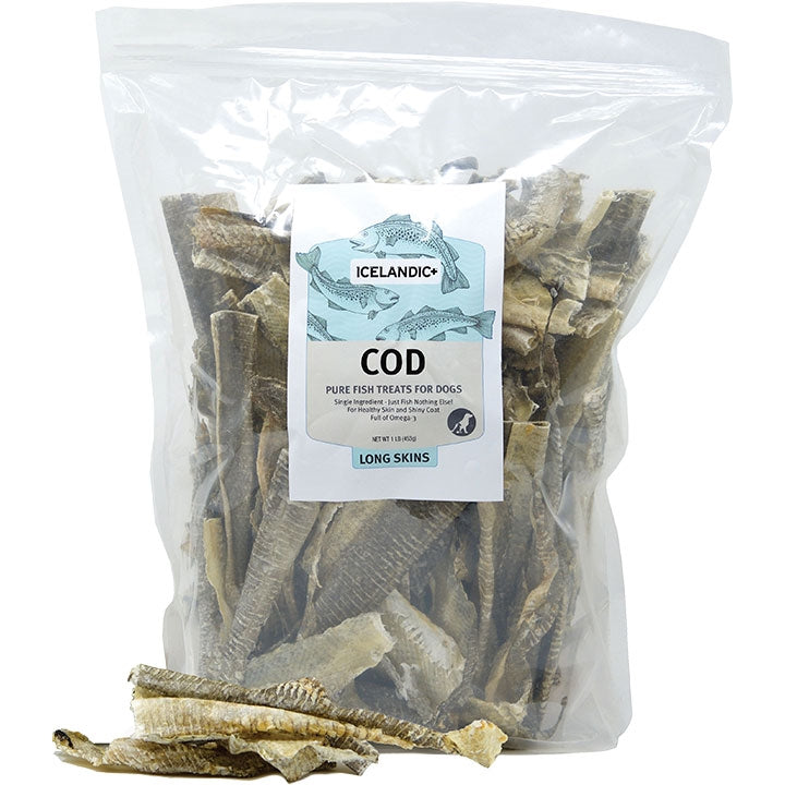 Icelandic+ — Trozos de piel de bacalao para perros (16 oz)
