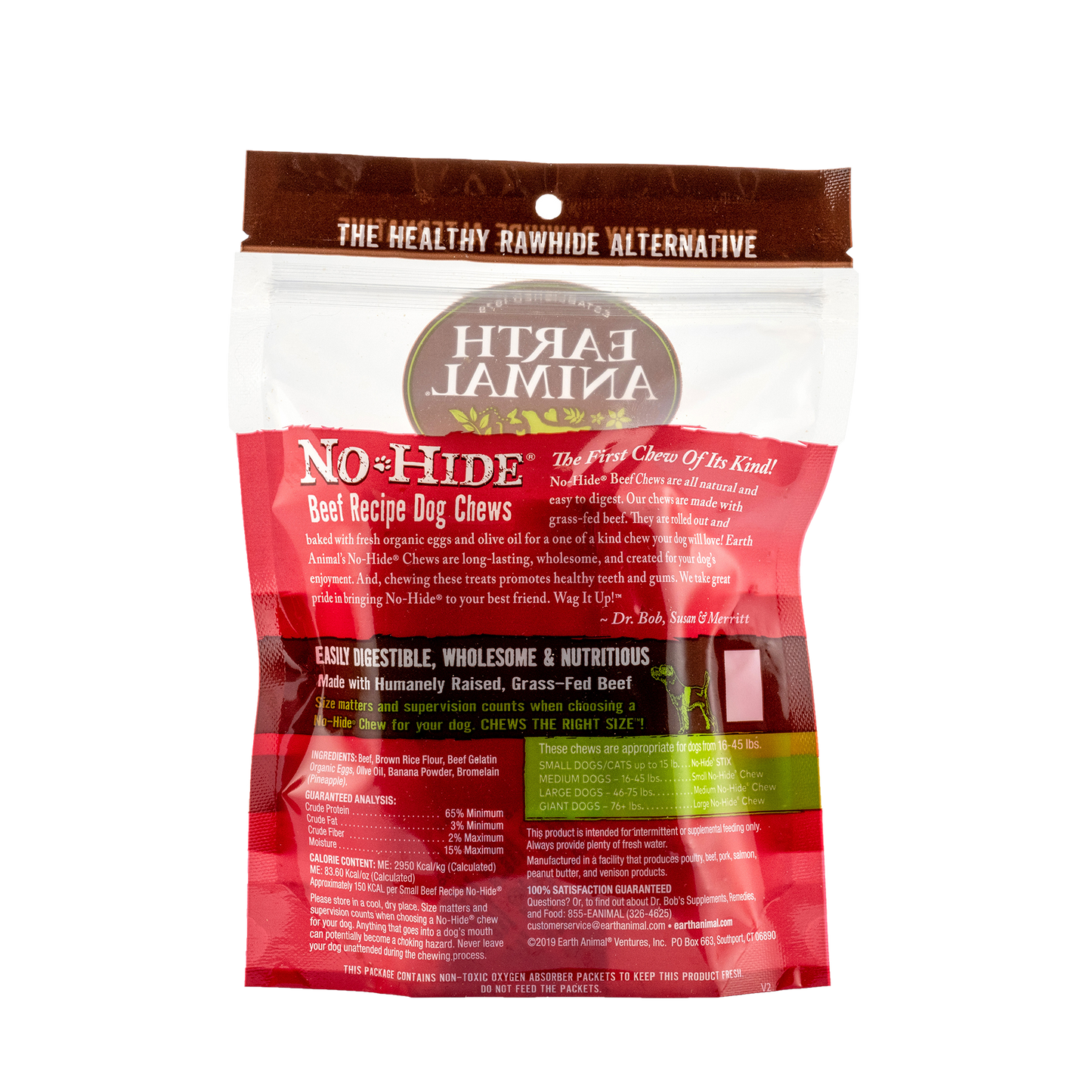 Earth Animal — Masticables de carne de res sin piel (4", paquete de 2)