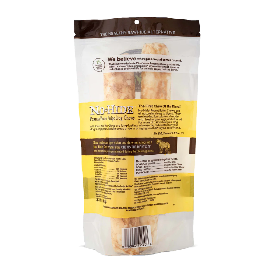 Earth Animal — No-Hide Peanut Butter Chews (11”, 2 Pack)
