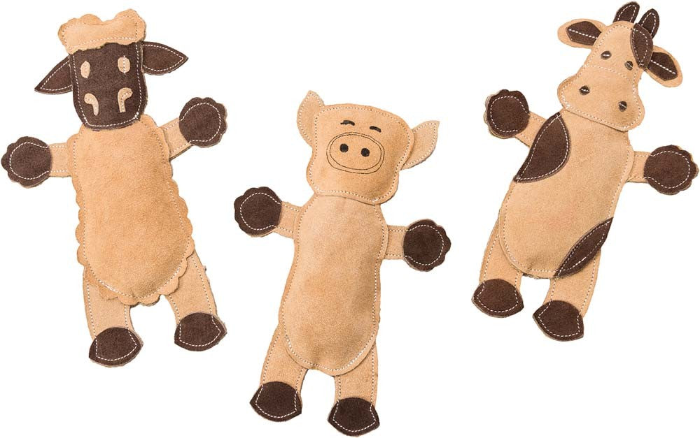 Dura-Fused Leather Barnyard Dog Toy (Brown/Tan, 11”)
