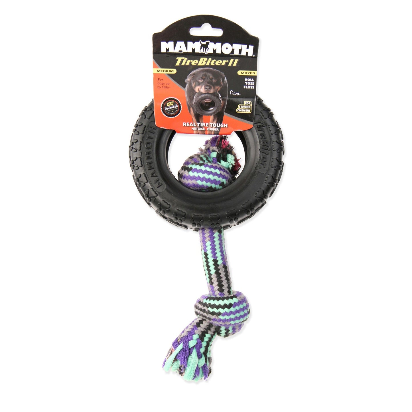 Mammoth Pet Products TireBiter II con cuerda, juguete para perros multicolor, 1 unidad/5 pulgadas, MD
