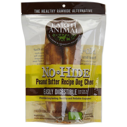 Earth Animal — No-Hide Peanut Butter Chews (11”, 2 Pack)