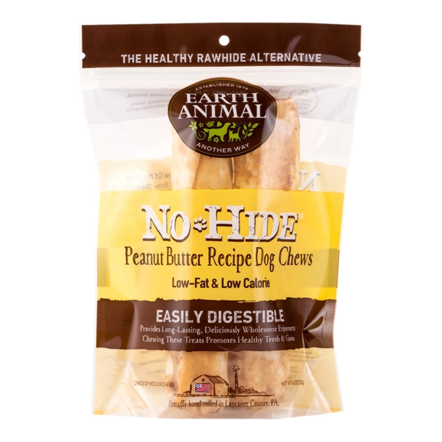 Earth Animal — No-Hide Peanut Butter Chews (Medium, 2 Pack)