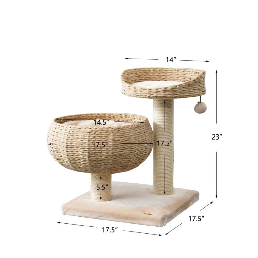 Cozy 2-Level Cat Perch Tree Beige & Cream 23 in