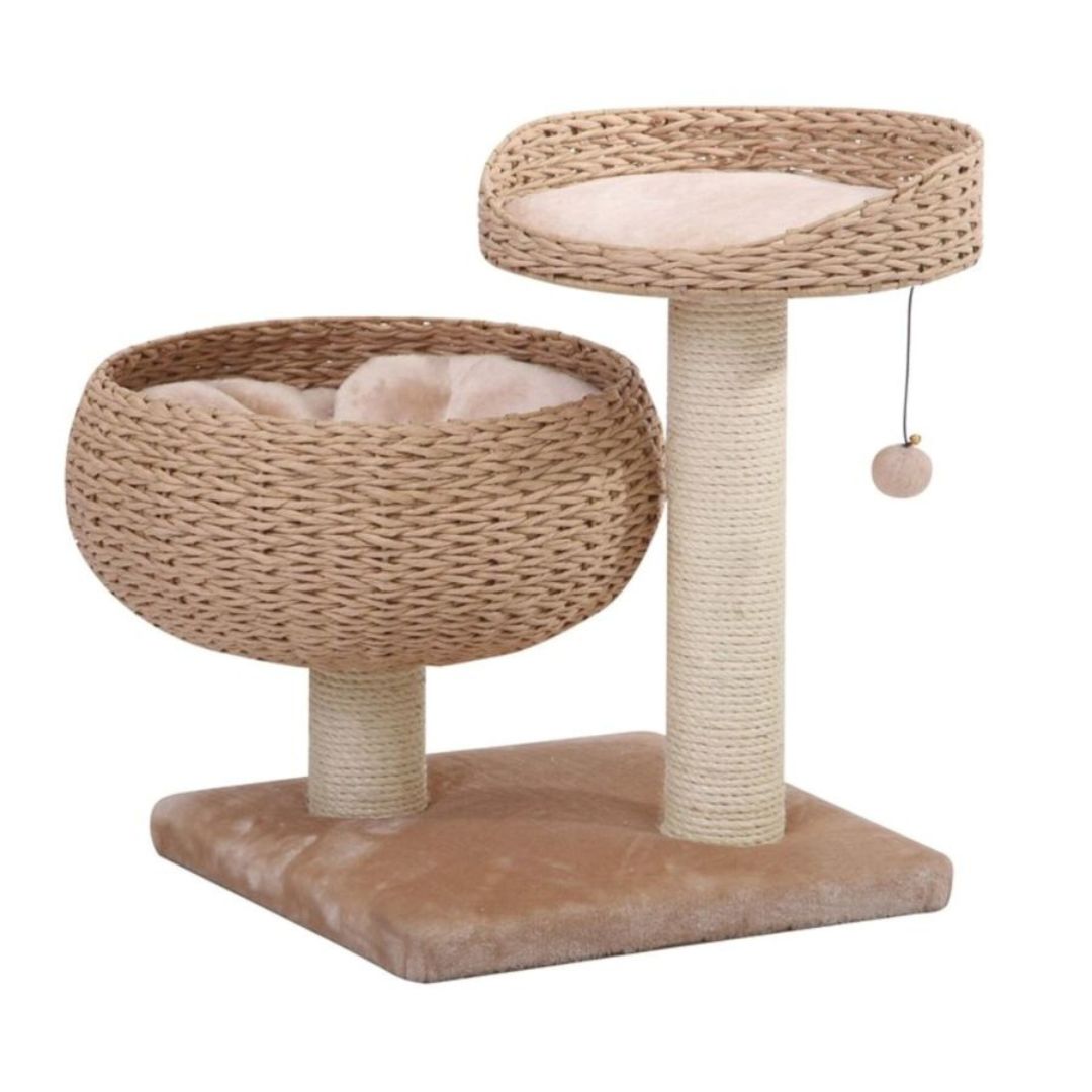 Cozy 2-Level Cat Perch Tree Beige & Cream 23 in