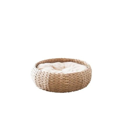 Buttercup Cozy Nest Hand-Woven Pet Bed (Beige & Cream, 16")