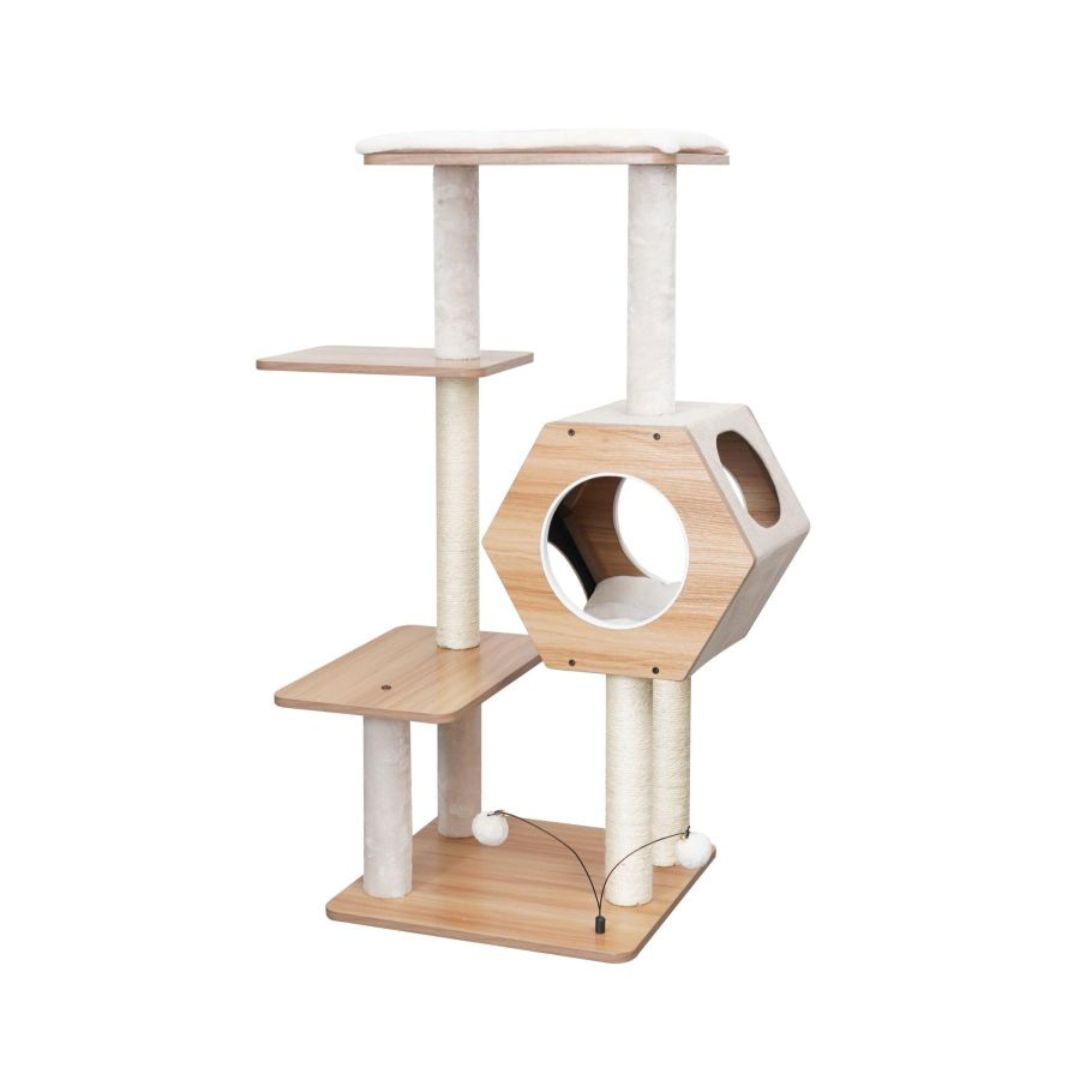 Wagon Style 4-Level Cat Tree Ivory 44 in