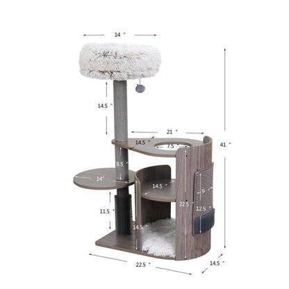 Cullen Mid-Century Modern Cat Tree (Brown & Cream, 40")