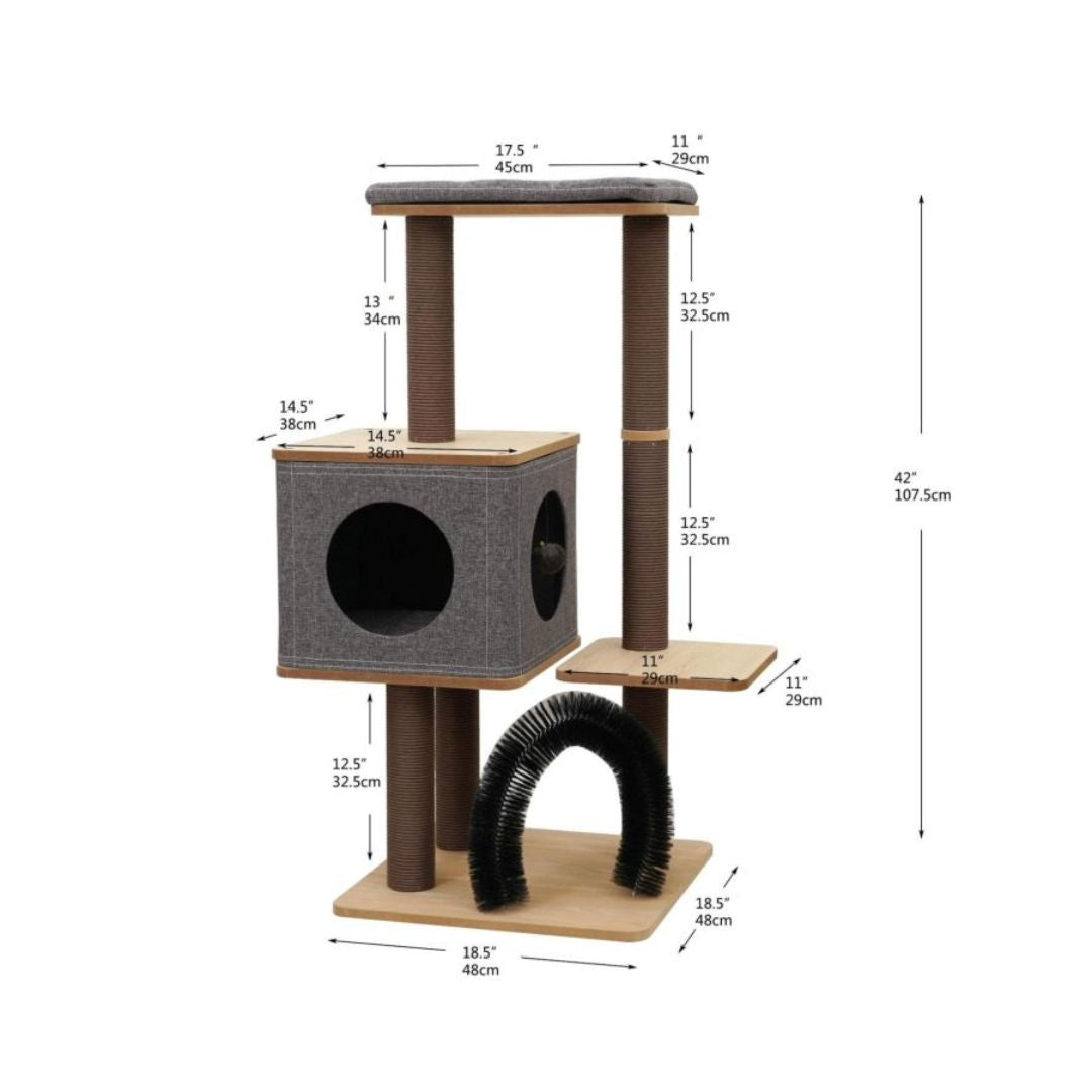 Elevate 3-Level Cat Tree Brown & Grey 42 in