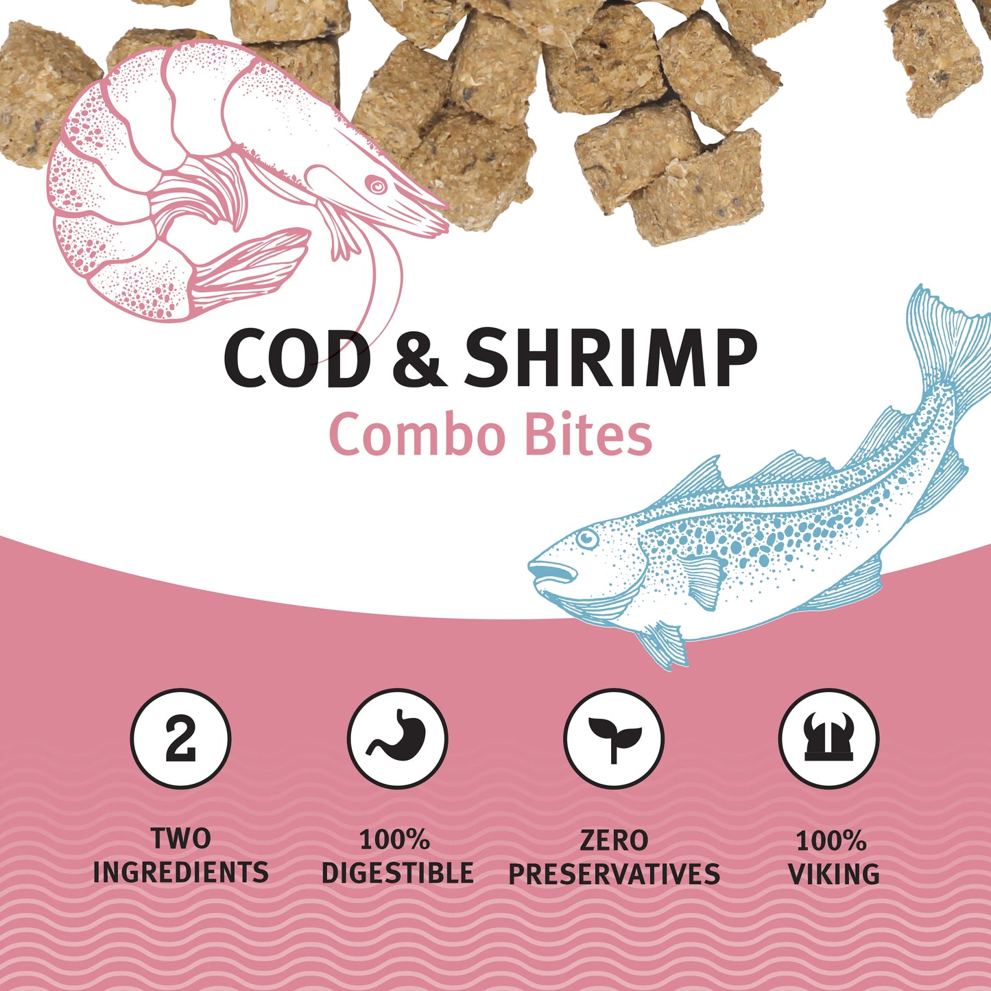Icelandic+ — Bocados combinados de bacalao y camarones para perros (100 g)