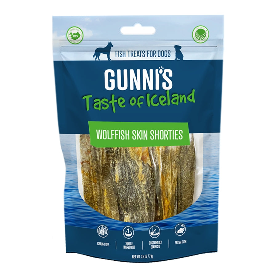 Gunni's — Golosinas para perros Wolf Fish Skin Shorties (2.5 oz)