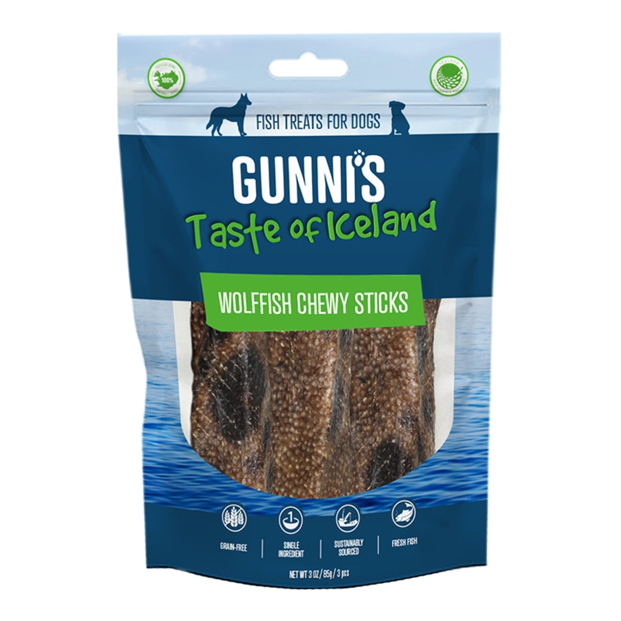 Gunni's — Palitos masticables de pescado Wolf Fish para perros (paquete de 3)