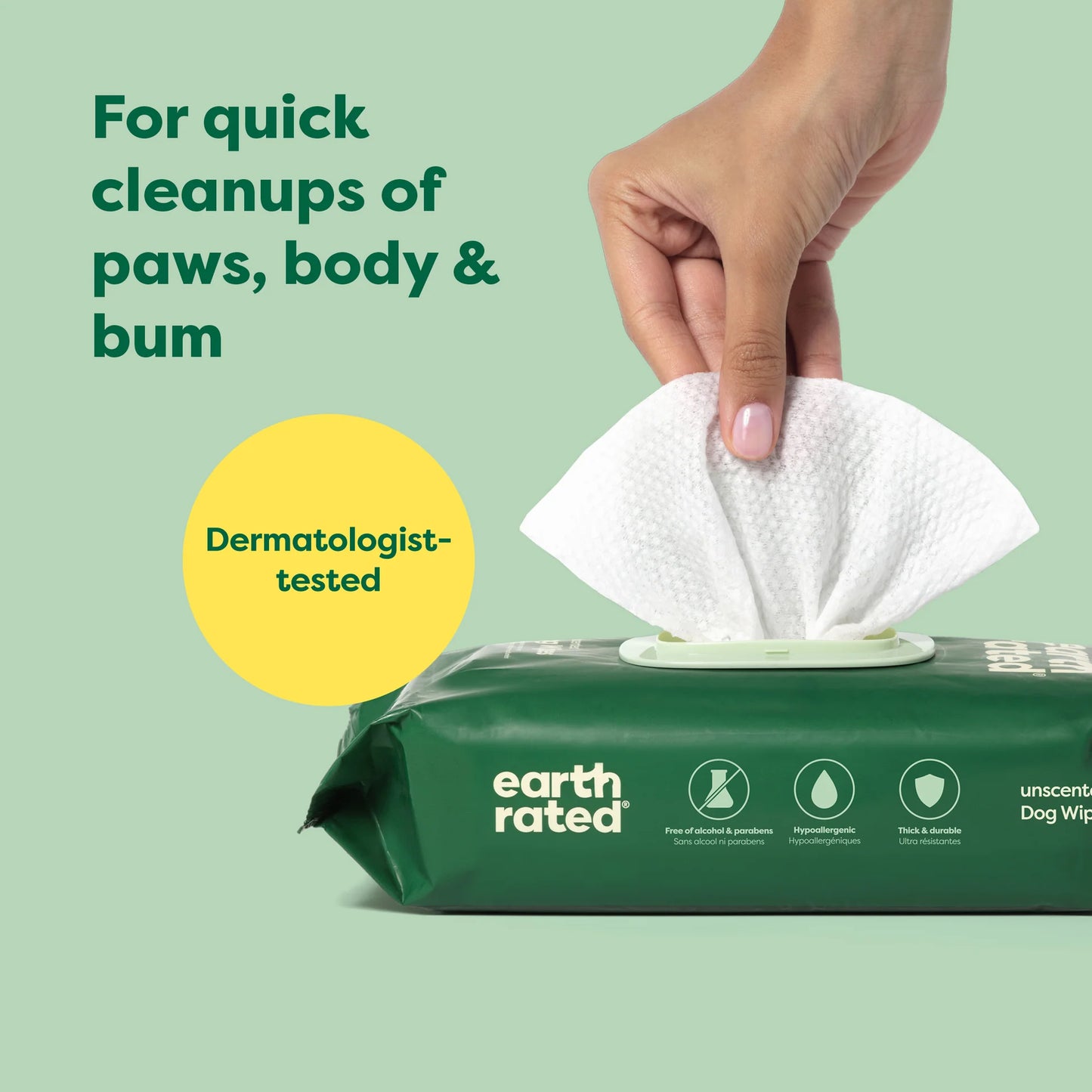 Earth Rated – Grooming Wipes (White Tea & Basil, 100 Count)