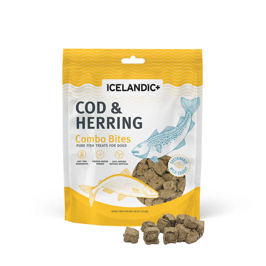 Icelandic+ — Bocados combinados de bacalao y arenque para perros (100 g)
