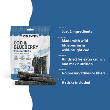 Icelandic+ — Palitos de bacalao y arándanos para perros (56 g)