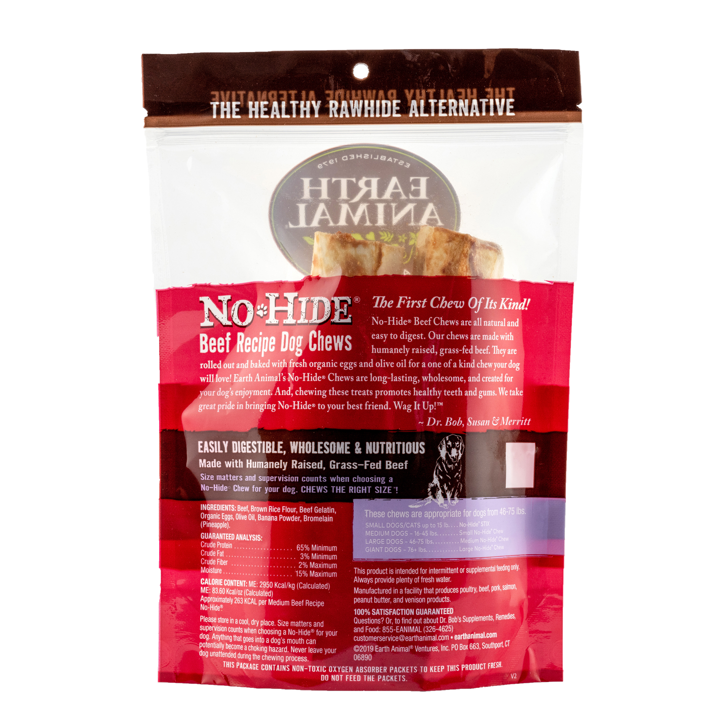 Earth Animal — Masticables de carne de res sin piel (18 cm, paquete de 2)