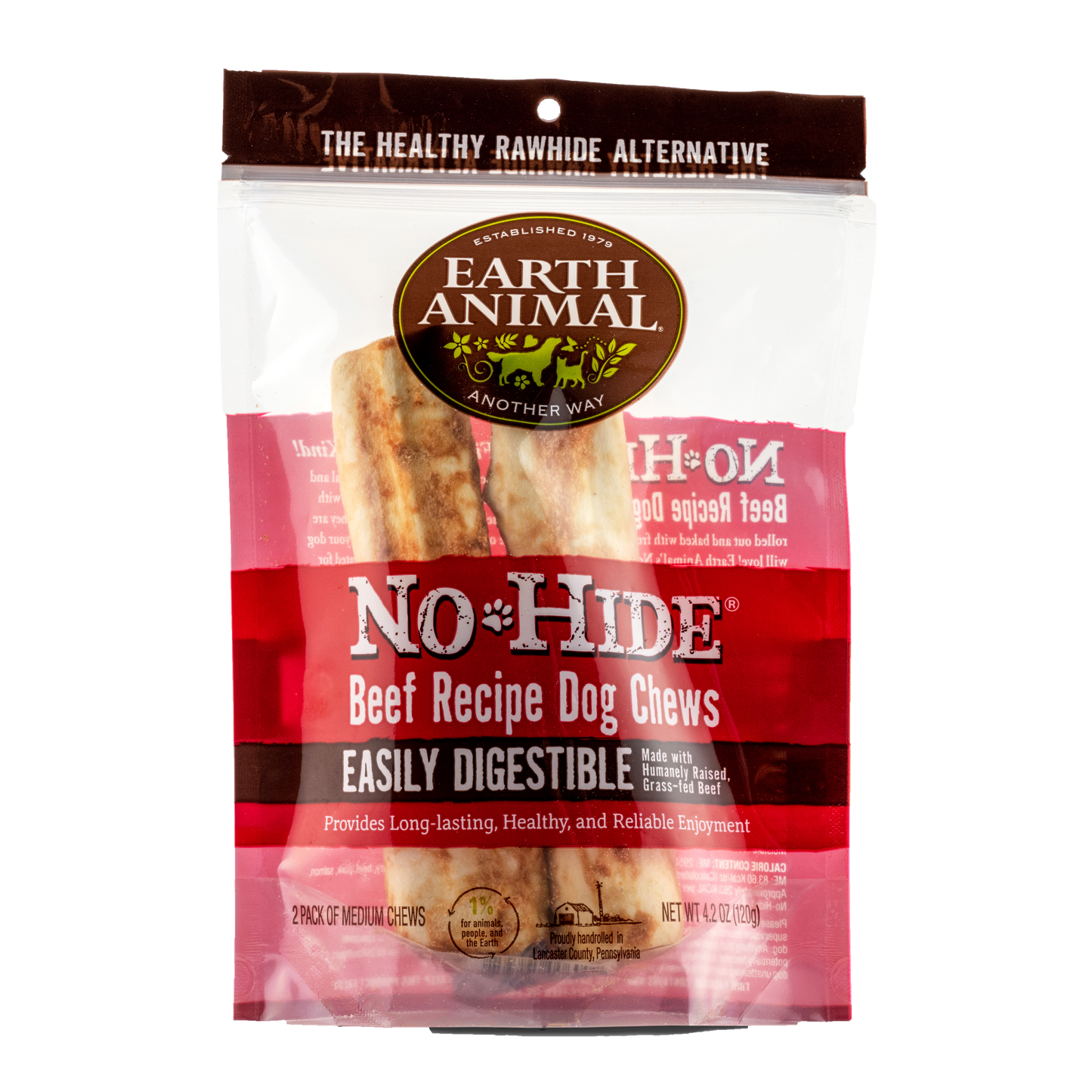 Earth Animal — Masticables de carne de res sin piel (18 cm, paquete de 2)