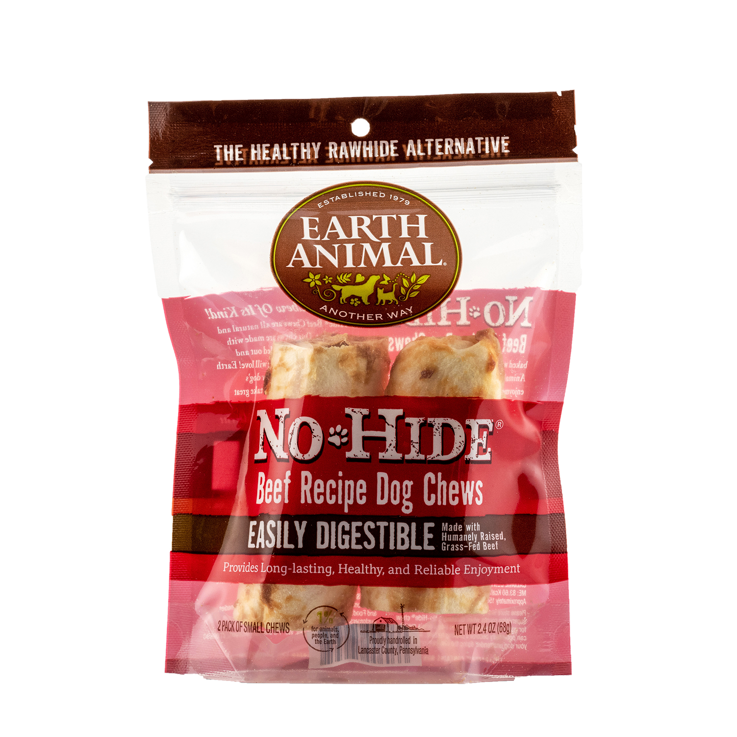 Earth Animal — Masticables de carne de res sin piel (4", paquete de 2)