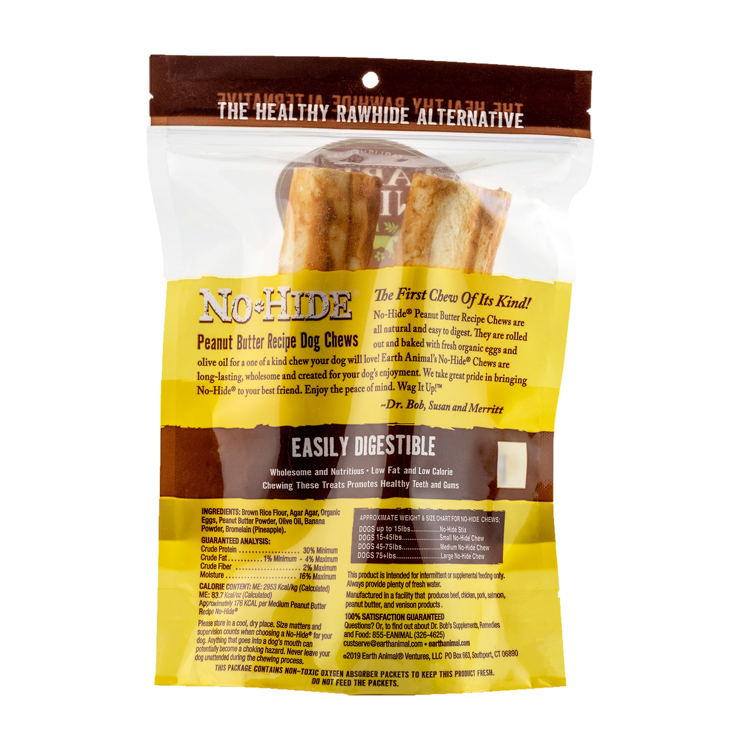 Earth Animal — Masticables de mantequilla de cacahuete sin piel (18 cm, paquete de 2)