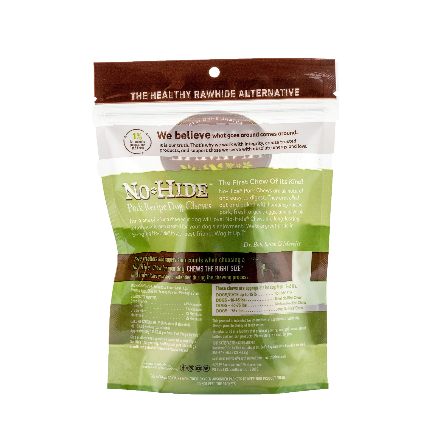 Earth Animal — Masticables de cerdo sin piel (4", paquete de 2)